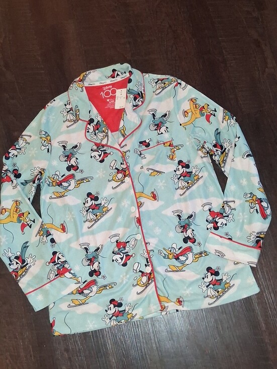 Disney Other - Disney Skiing Mickey & Friends Pajama Shirt - Light Blue with Red Trim
